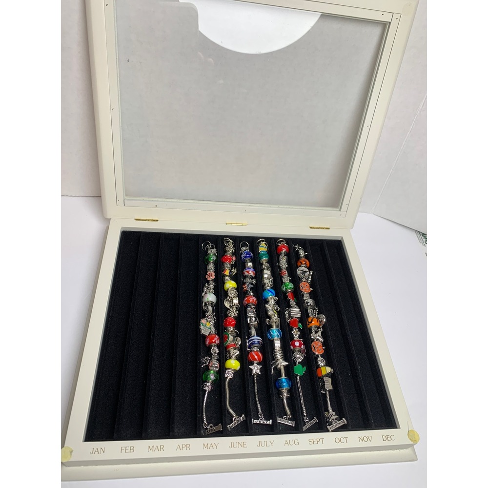 Willabee & Ward Charm Bracelet Set May-Oct 6 Bracelets with Glass Beads & Case